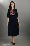 Rayon embroidered kurti with three-quarter sleeves, Indian fashion, attractive style