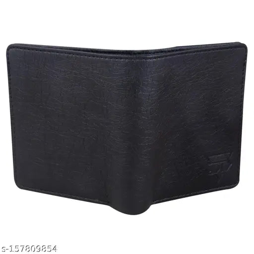 Black PU BI Men Gittak Wallet, durable cloth-lined, 5 compartment design, free size with solid pattern, made in India