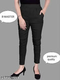 Stylish cotton-lycra cigarette pants for women, solid-colored, premium quality trousers from India