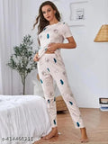 Indian-made Women's Satin Night Suit with Avocado Print, luxurious comfort for lounging or sleep