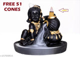 Multicolor Morater gifts Krishna idol backflow incense holder with 51 cones, poly resin decorative smoky waterfall figurine