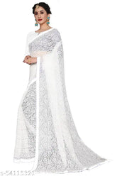 Embellished Swati Zalar net saree with lace border, single net jequard, free size, India