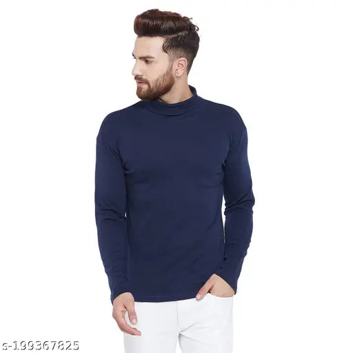 Classic polyester long-sleeve men's t-shirt, solid design in various sizes: S-XL, chest size range 38in-44in, Indian origin