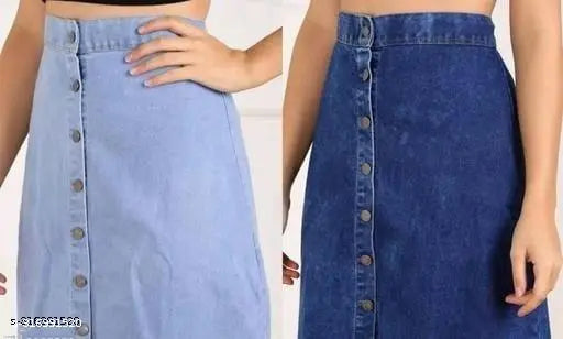 Denim midi skirt, dyed/washed denim, great for summer and formal wear. Sizes include 28, 30, 32, 34, 36, 38, 40 (IN). Indian origin