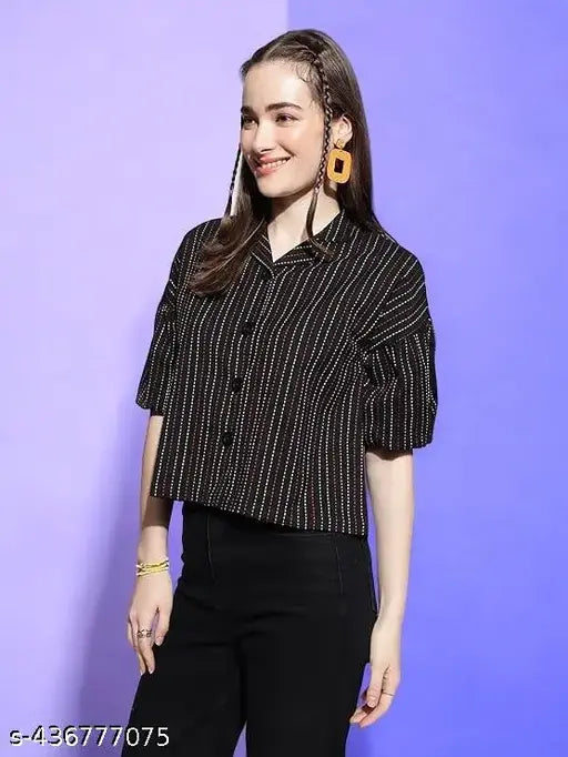 Premium trendy printed cotton short-sleeve shirt for women, India origin