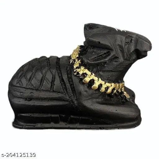 Black Small Matt Finish Poly Resin Shivas Cow Statue - Ideal for home, shop, or office decor