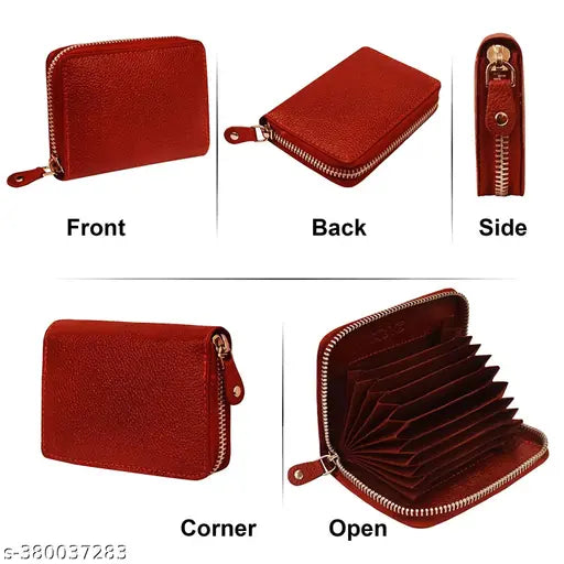 Dark brown PU leather 9-slot wallet with coin purse and zipper, perfect for men and women