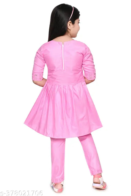 Pink embroidered cotton Kurta with straight-fit pants, Indian ethnic fashion for parties and birthdays