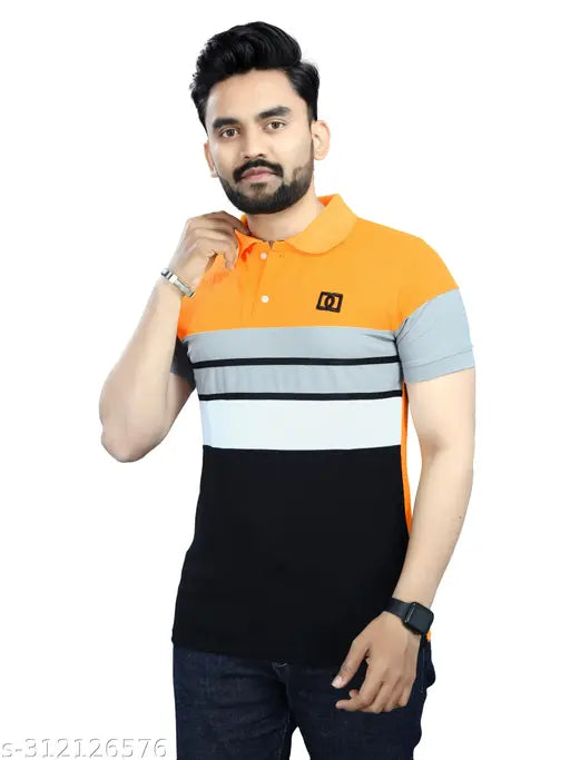Striped cotton short-sleeve formal polo shirt for men, size XXL