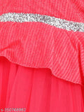 Coral net peplum party dress for kids, embellished and full-length, sizes from 1-12 years