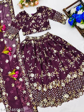 Embroidered Georgette lehenga choli with floral stitch and long sleeves, trending fashion for girls aged 3-15 years, India origin