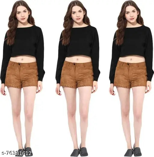 Cotton Selvike fancy long-sleeve crop top, solid pattern, size S (34in bust, 15in length), India origin