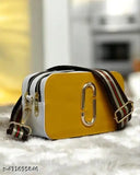 Gold PU two-compartment crossbody bag, chic box design for versatile daily use