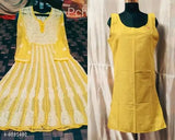 Indian hand embroidered chikankari chiffon anarkali kurti with inner, three-quarter sleeves in georgette fabric