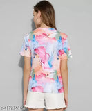 Lycra short-sleeve printed t-shirt for women, size M, India origin