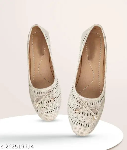 Synthetic leather Laxmi trace ballerinas, lace-up pattern, stylish women's cream shoes - India origin