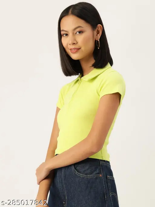 Solid cotton crop top, short sleeves, trendy Sisney women's shirt, India-made