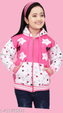 Pink and white girls' hoodie with star & heart prints (3-16 years), soft wool, long sleeves, printed design