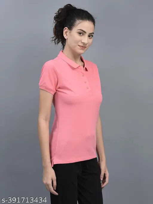 Dollar Women's Black Cotton-Blend Polo T-Shirt Pack of 3 - Sizes M, L, XL, XXL (Breathable Athleisure Tees)