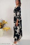 Black printed cotton blend kurta with palazzos for women, three-quarter sleeves, single set