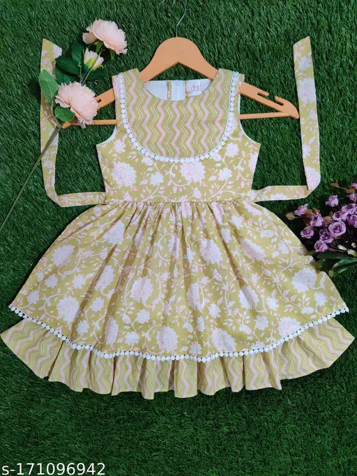 Multicolor floral print cotton midi dress with ruffles, perfect for summer birthdays or everyday wear for kids aged 1-7 years