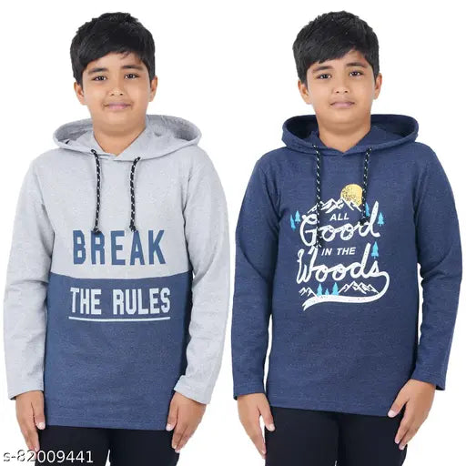 Cotton full sleeve boys sweatshirt (pack of 2), printed design for kids ages 9-14, made in India