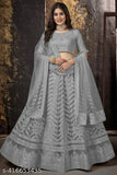 Grey embroidered self-design sequinned lehenga choli & dupatta with net fabric, Indian unstitched blend