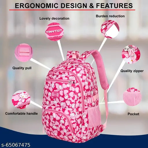 Pink Tinytot water-resistant backpack, stylish and trendy, offers high storage for school/college/travel use by girls or women, 18 inch