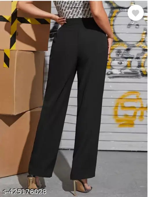 Stretch cotton blend, high-waist flared trousers for office wear - formal fashion in solid pattern from India