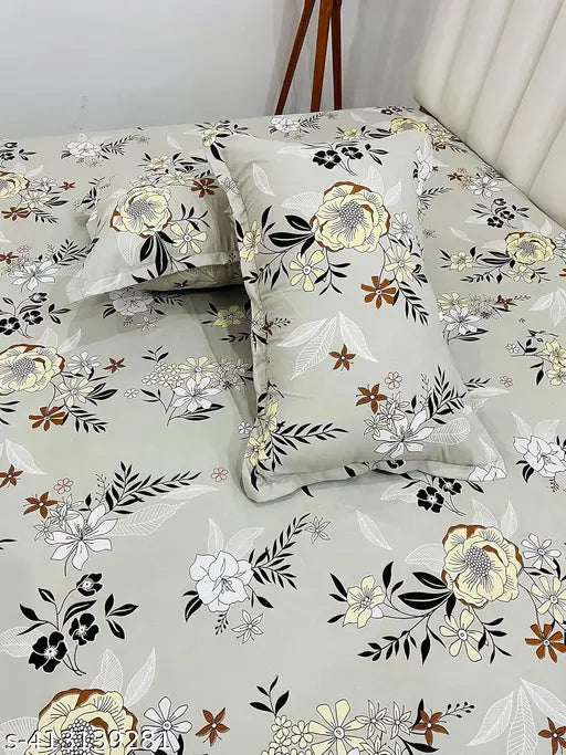 Double cotton, 210TC supersoft elastic fitted bedsheets & 2 pillow covers by LAYNORA HOME - geometrical abstract design for King (78x72+10) mattress