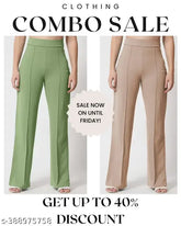 Cotton blend high-waisted bellbottom trousers for women - Trendy and classic style, 2 pack, sizes: 26, 28, 30, 32, 34 (India)