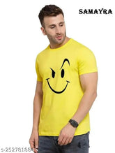 Polyester yellow printed short-sleeve t-shirt, vibrant design, available in S, M, L, XL, XXL from India
