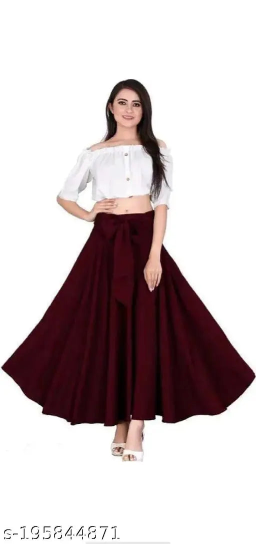 Maroon crepe skirt, women's solid net, size 32, by Paramhans Creation