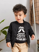 Black printed boys bomber jacket (polyester), latest design, long sleeves, easy zip closure, premium quality material, size options: 2-3Y, 3-4Y, 4-5Y, 7-8Y. Made in India