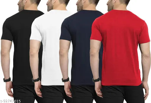 Multicolor cotton blend men's half sleeve T-shirt pack of 4 (S, M, L, XL, XXL) - ideal for daily wear, exercise, or casual outings