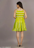 Rayon printed knee-length kurti, sleeveless, vibrant party and daily wear, India