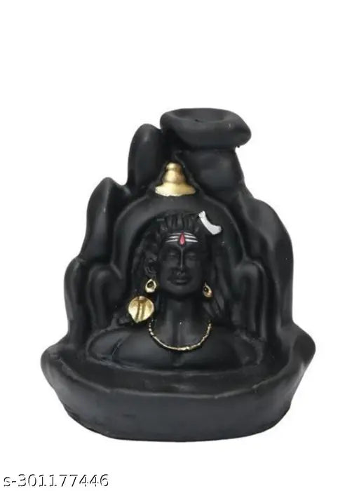 Polyresin Lord Adiyogi Shankra incense holder, Indian-made backflow fountain with 20 cones, 3x4x4 inches for living spaces