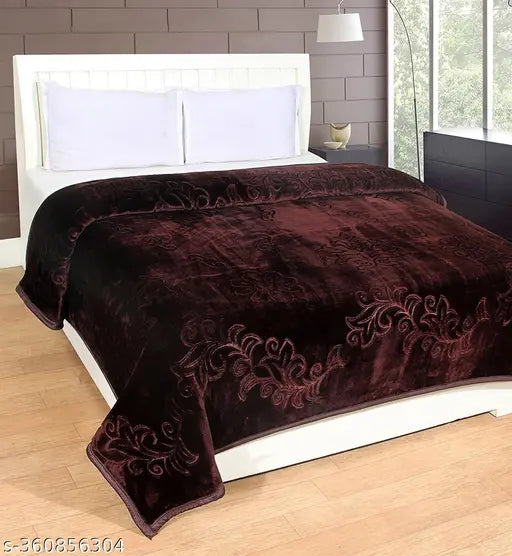 Brown microfiber mink blanket, warm and super soft for double bed, light weight and 400 thread count, perfect for winter
