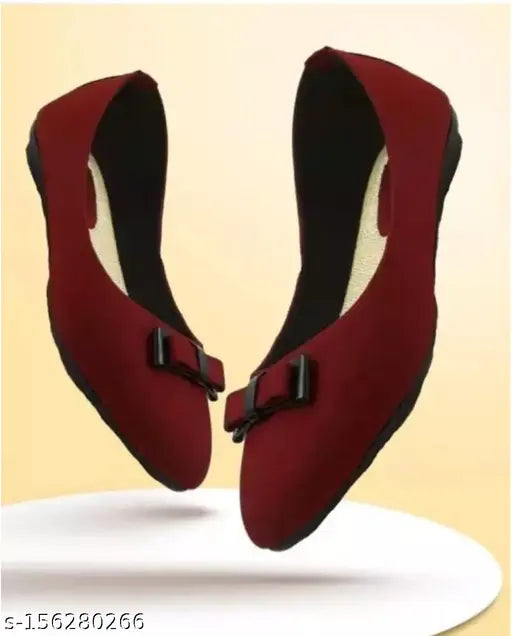 Red synthetic ballerina sandals, comfortable ethnic style for women and girls, slip-on with bellies design
