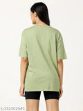 Oversized cotton tee in pista color for plus size women and girls, loose fit with finky print