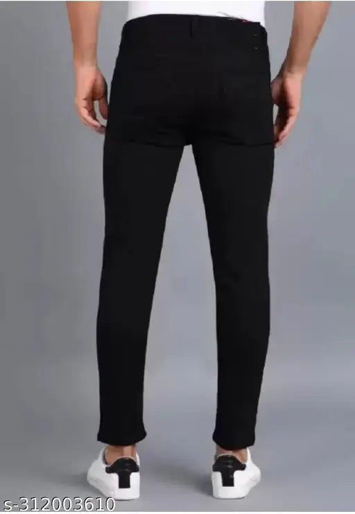 Man black knee-cut denim jeans with ripped pattern, size 30/28/32/34, made in India