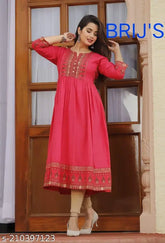 Rayon solid-colored, three-quarter sleeve NYRA cut kurti for women and girls, long length, India origin