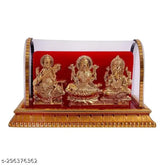 Pankhuri Enterprises Laxmi Ganesh Saraswati Idol Statue, Hindu deity with elephant head and four arms, for home or office decoration