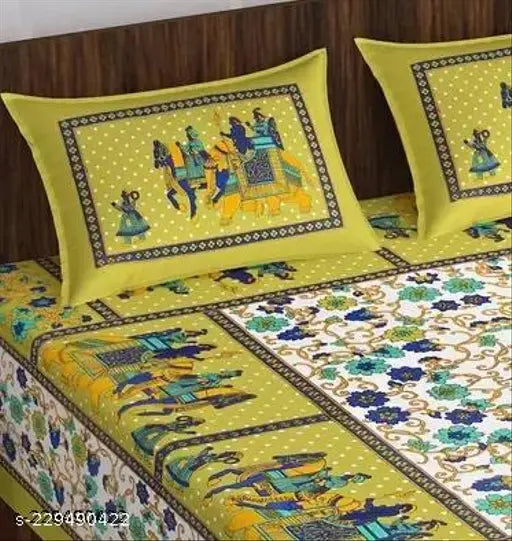 Luxuriously soft, 100% cotton Jaipuri flat sheets with matching pillow covers, ideal for summer sleep on a double queen-sized bed