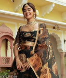 Women's floral net lehenga choli set with printed dupatta, featuring heavy work and perfect color combination for weddings, parties, or festive events. Made in India with high-quality fabric