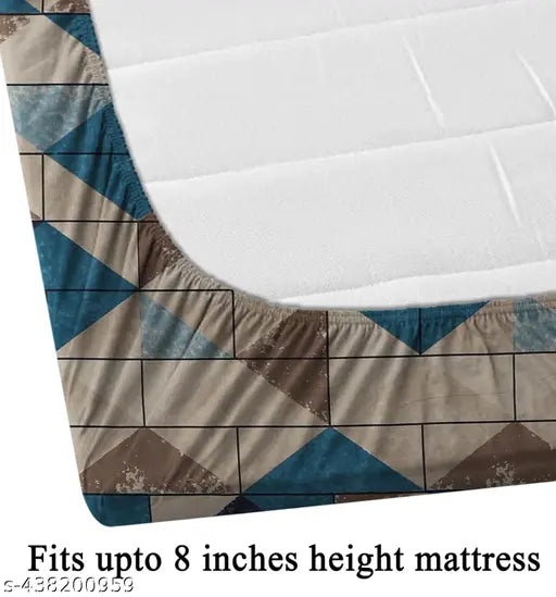Multi-color glace cotton elastic fitted printed King size bedsheet with 2 pillow covers, ideal for 4-8 inch mattresses. Lightweight, breathable, and wrinkle-free