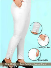 White cotton stretch jeggings for women - solid design, versatile and comfortable