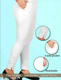 White cotton jeggings for women, solid white cigar pant trouser design - fashionable and stretchy fit