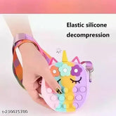 Unicorn Pop it kids Sling Bag - Crossbody Bag, multicolor synthetic material, stress-relief fidget toy for girls, high-quality environment friendly silicon gel, perfect gift idea, easy to carry