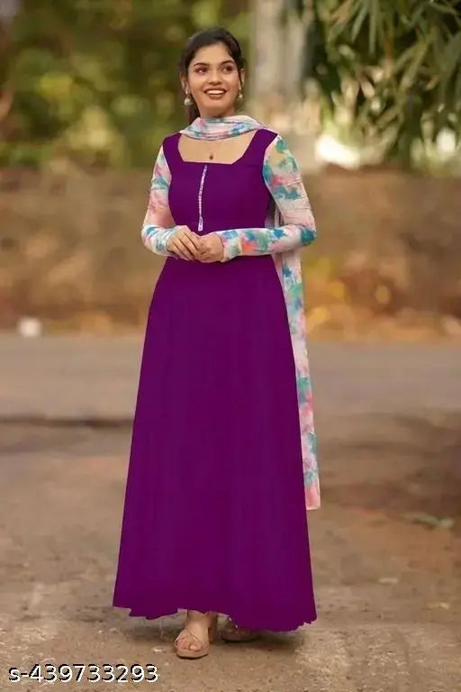 Heavy georgette kurta with print duetta set, solid-patterned long sleeves women's clothing, India origin